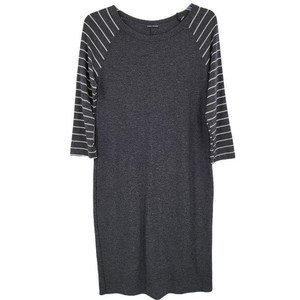 Sweet Claire Womens‎ Medium Gray White Striped  3/4 Sleeve T Shirt Long Dress